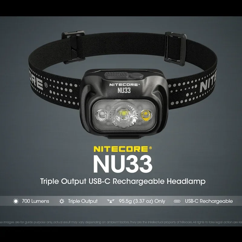NITECORE NU33 700 Lumens Cao CRI LED Ba Đầu Ra USB-C Sạc Đèn Pha Được Xây Dựng Trong Pin Li-ion Nhôm Loại Vật Liệu Kim Loại