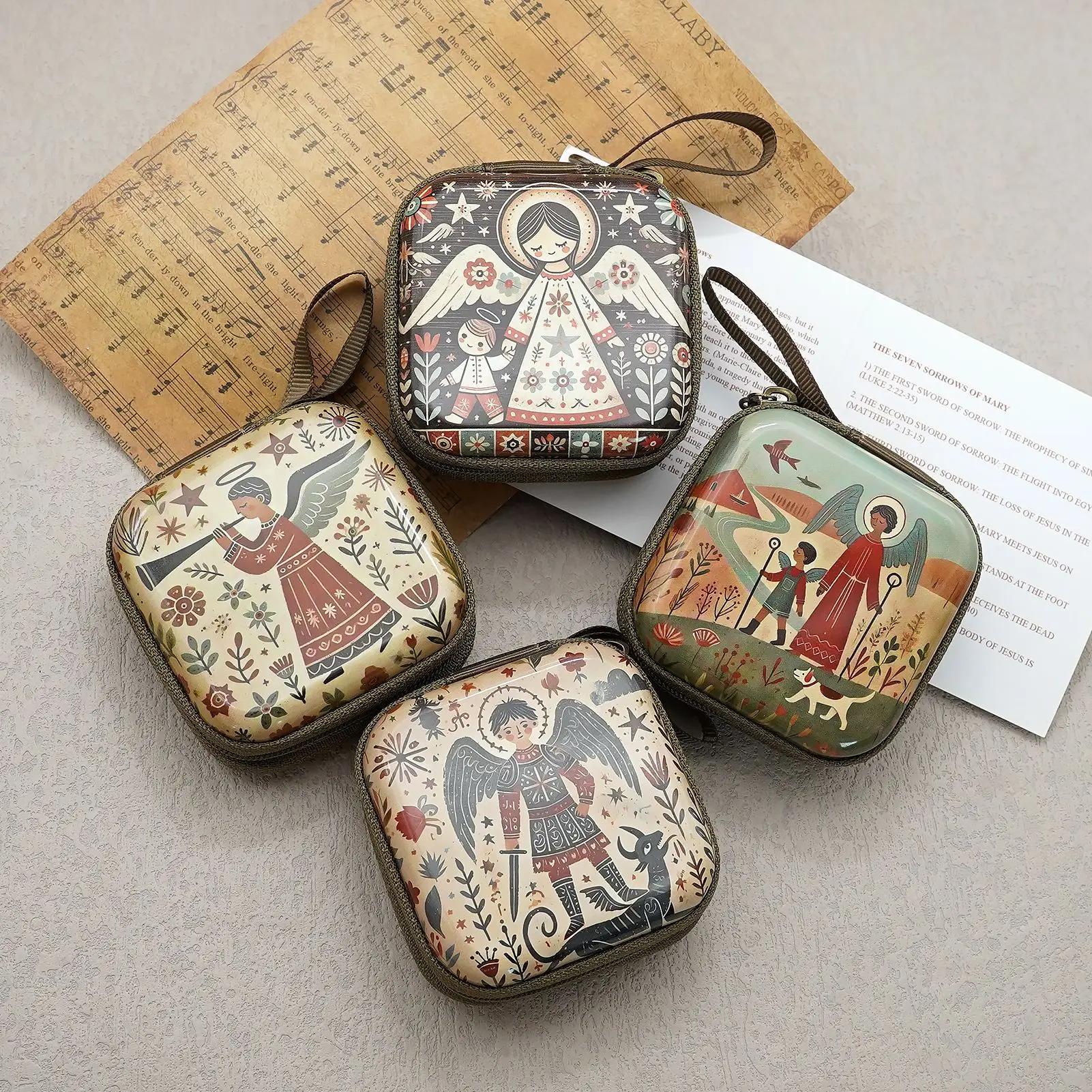 7x7cm Virgin Mary Rosary Bag Jesus Prayer Beads Storage Box Coin Wallet Religious Jewelry Organizer Christian Gift For Women Men