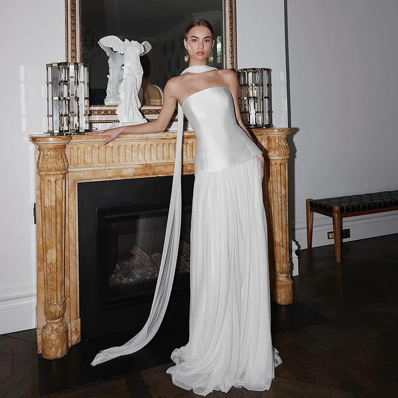 Eightree 2025 Elegant A-Lineชุดแต่งงานสีขาวStraplessเจ้าหญิงชุดเจ้าสาวBoho Beach Wedding Prom Ball Gownsที่กําหนดเอง