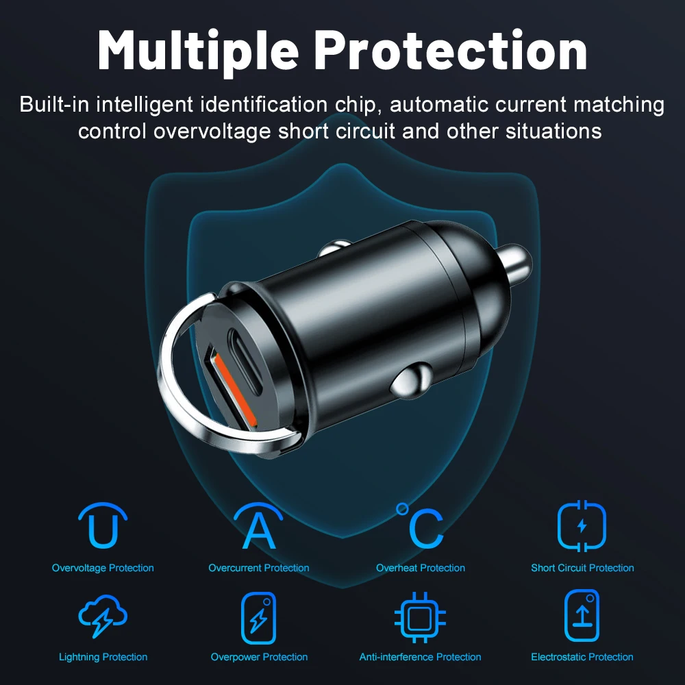Cargador de coche USB Dual de 200W, Mini anillo de tracción de carga rápida, cargador de teléfono para iphone, Xiaomi, Huawei, ipad, encendedor de coche Universal