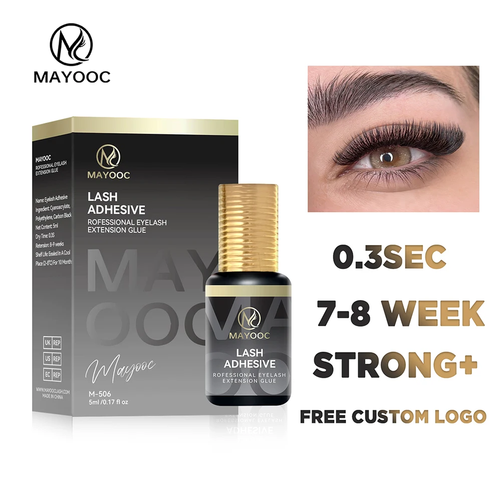 MAYOOC-pegamento para extensión de pestañas, 0,3 segundos, secado rápido, pegamento para pestañas individuales, ojos sensibles, pegamento para pestañas negras, logotipo personalizado gratis