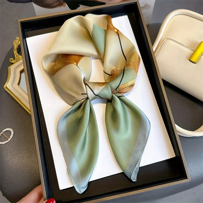 Ginkgoblatt-bedruckter Schal für Damen, neues Modell, emulierte Seide, Pflanzenbedruckte Schals, modische, vielseitige Kleidung, Taschenzubehör, Schal