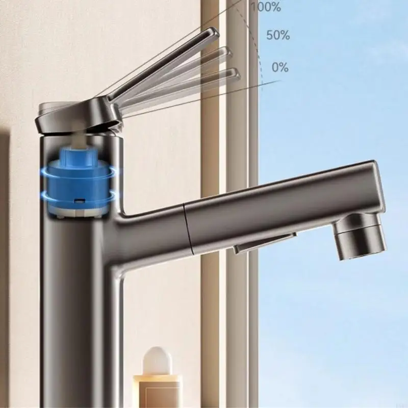 E5BE Brass Pegangan Tunggal Faucet Panas dan Dingin Mixer Tap Indoor Tarik Faucet