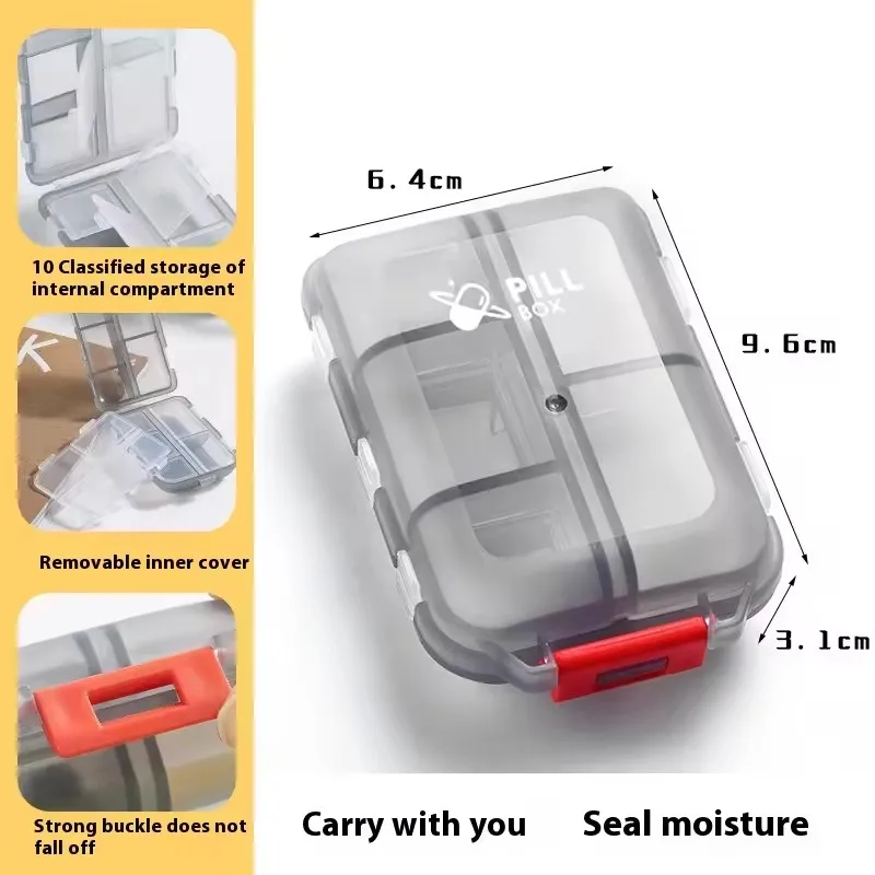 10 Compartments Travel Pill Organizer Pocket Portable Pill Storage Box Case Daily Pill Container or Purse Fish Oil Medicine