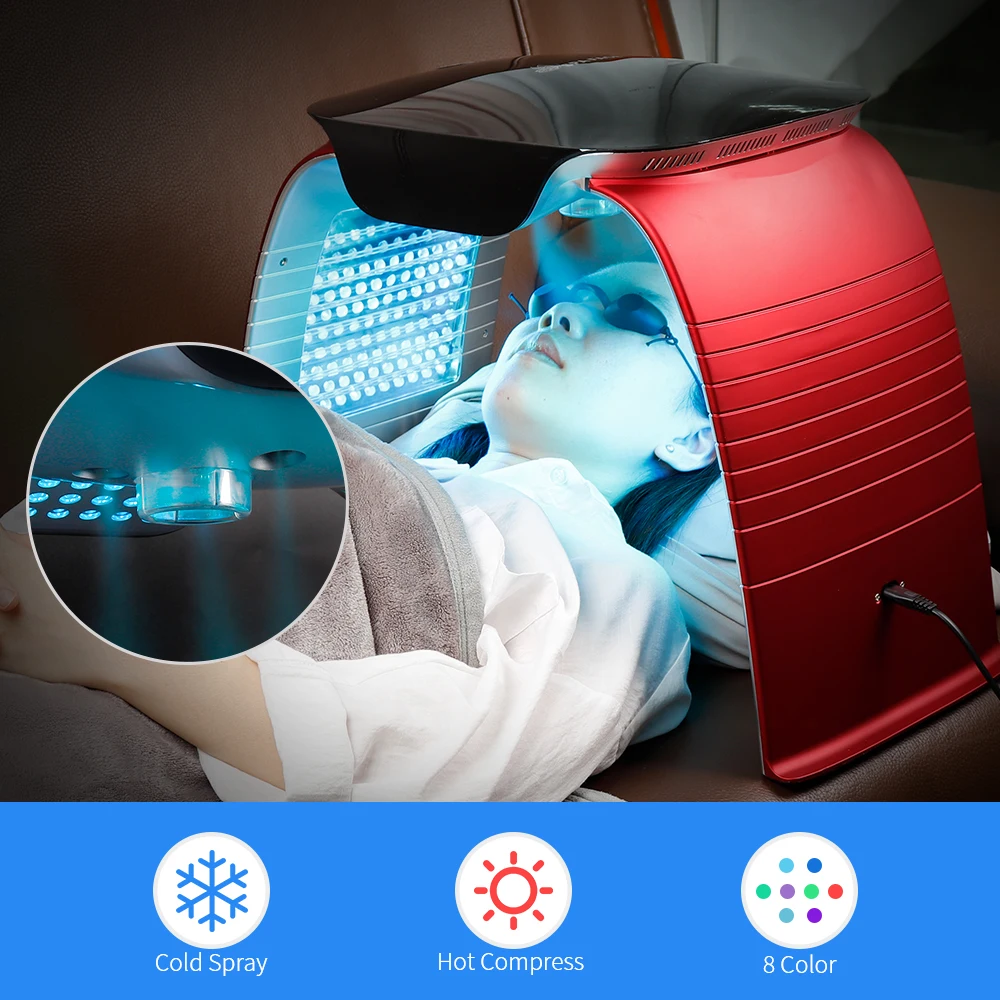 4 Trong 1 Đèn LED Photon Máy Salon 8 Đèn LED Màu Sắc Mặt Nạ Lạnh Nano Dưỡng Ẩm Độ Làm Nóng UV ánh Sáng Hấp Thu Ca + SkinRejuvenation