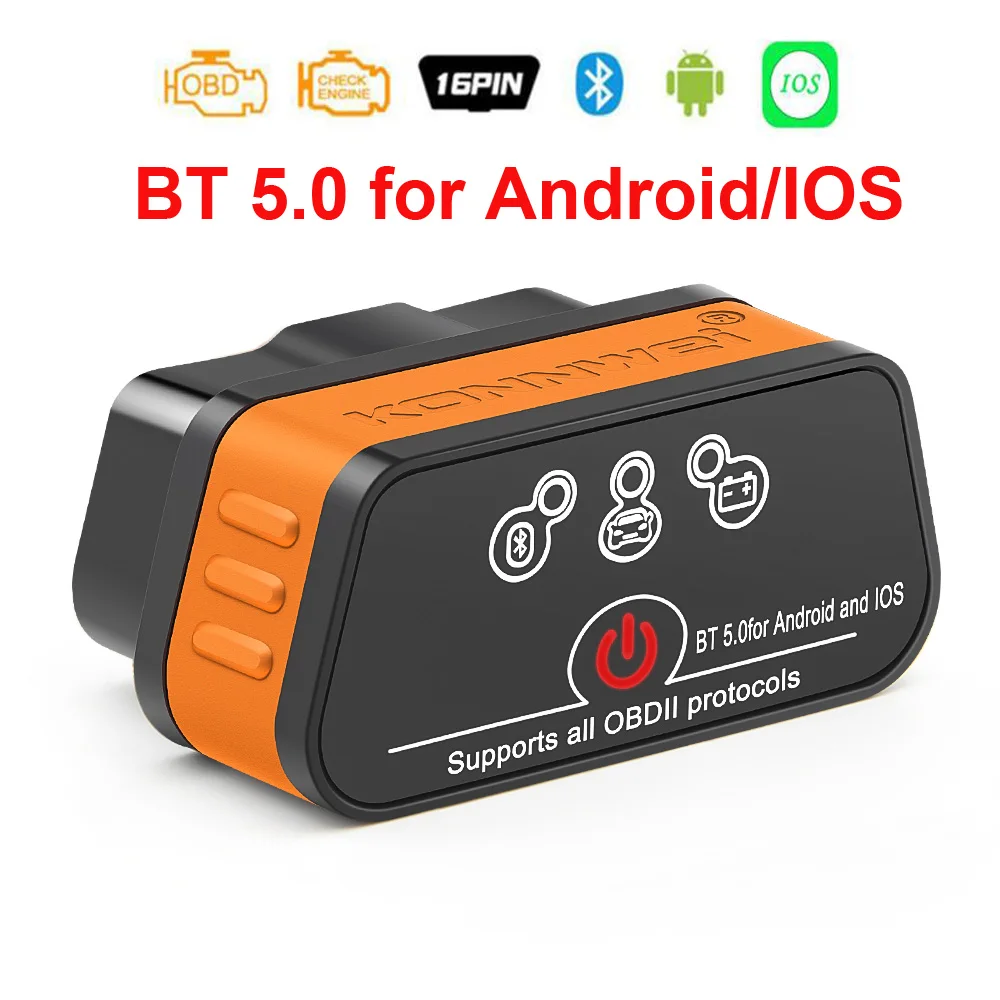 Konnwei ELM327 V1.5 Bluetooth 5.0 Scanner OBD2 ELM 327 V1 5 OBDII outils de Diagnostic de voiture automatique ODB2 OBD 2 lecteur de Code