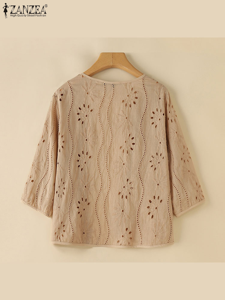 ZANZEA Damenmode, aushöhlen, bestickte Strickjacke, Hemden, Sommer, 20224, elegante Kimonos mit 3/4-Ärmeln, lässige Urlaubs-Vertuschungsoberteile