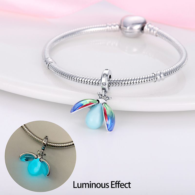 925 prata esterlina requintado luminoso firefly lâmpada estrela camaleão encantos pingentes caber pandach 925 pulseira original jóias diy