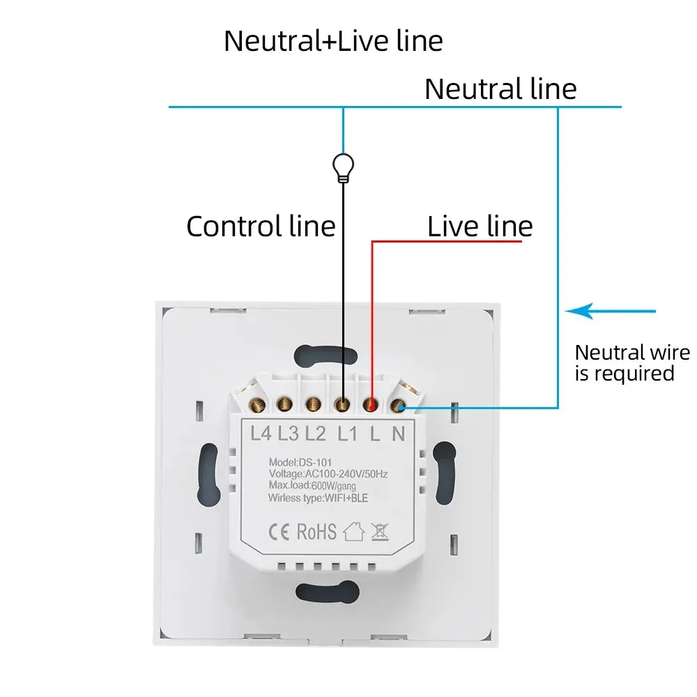 Interruptor inteligente wi-fi, luz da ue, interruptor de toque de parede, 220v, precisa de fio neutro, tuya smart life, funciona com alexa, google home, 1/2/3/4 gang
