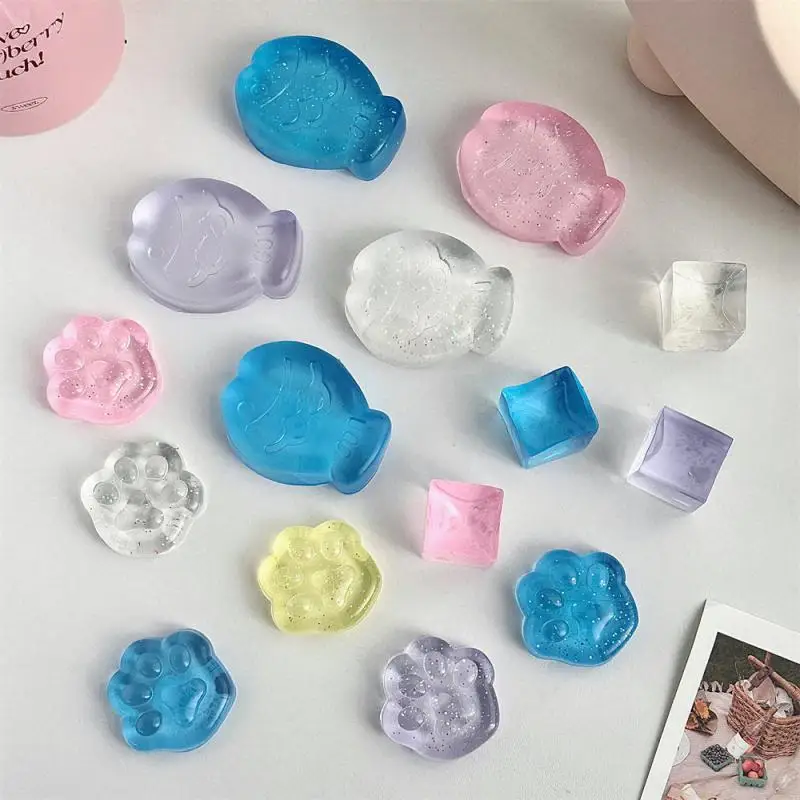 ใหม่ Fidget ของเล่น Mini Squishy ของเล่น Mochi Ice Block Anti-Stress Ball Kawaii โปร่งใส Cat Paw ปลาความเครียดบีบของเล่น