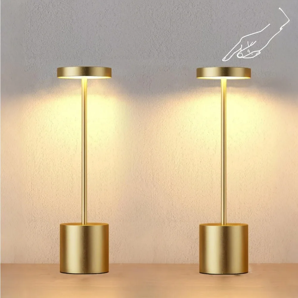 Goldene Tischlampen, tragbare LED-Schreibtischlampen, dimmbar, wiederaufladbar, batteriebetriebene LED-Beleuchtung für Restaurant, Bar, Schlafzimmer, Party