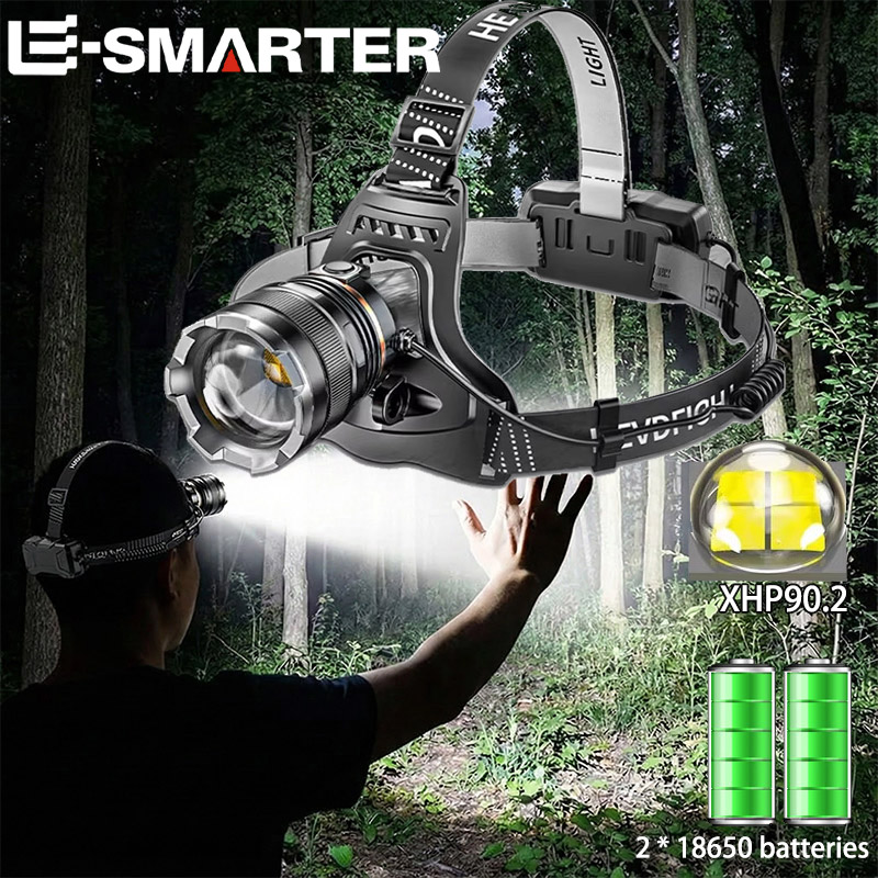 Potente linterna frontal LED, linterna frontal recargable para pesca, búsqueda, Camping, con Sensor o sin Sensor, uso 2*18650