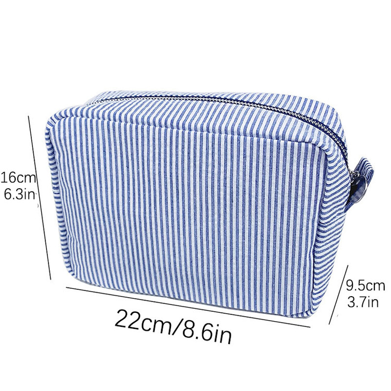 Seersucker Cosmetische Zakken Met Ruches Roze/Paars Gestreepte Make-up Tassen Voor Dames Dame Met Rits Reistas Make-up Tas