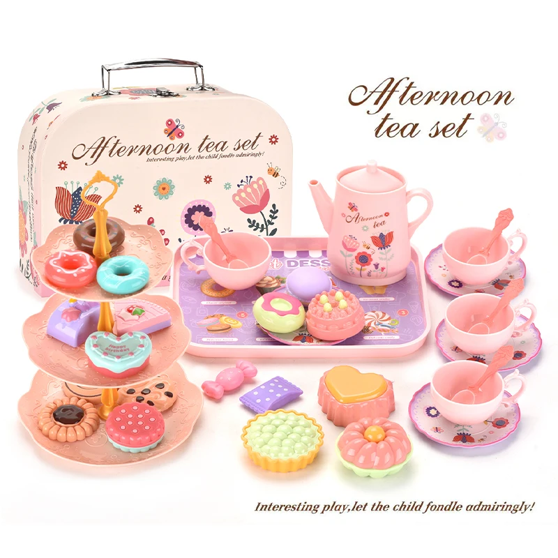Afternoon Tea Pretend Play Set for Girls, Play House, Cozinha, Comida, Crianças, Festa, Piquenique, Criança, Simulação, Chávena, Bolo, 42pcs