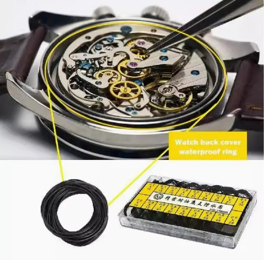 200 Uds caja trasera de reloj herramientas de reparación de juntas tóricas impermeables de goma para relojero espesor 0,5 Mm/0,6 Mm caja de alta gama