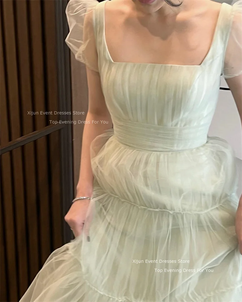 Xijun Fata Tulle A-Line Abiti da sposa Puff Maniche corte Abiti da ballo Lunghezza pavimento Abiti da festa da sposa per le donne coreane 2023