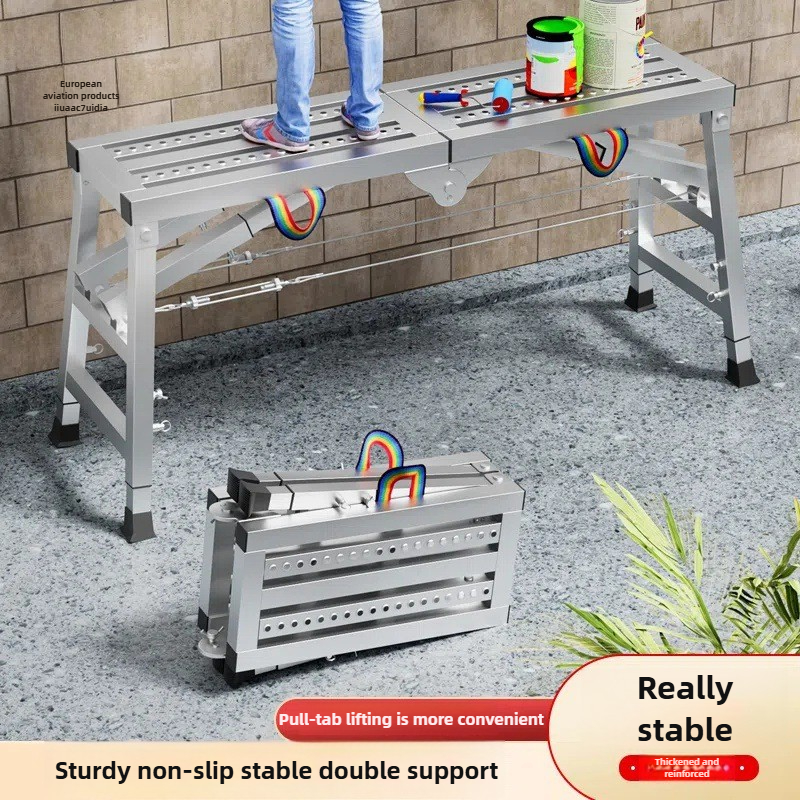 Escalera de taburete de caballo de acero engrosada, plataforma de trabajo móvil, andamio plegable de doble soporte, escalera de ingeniería de decoración interior