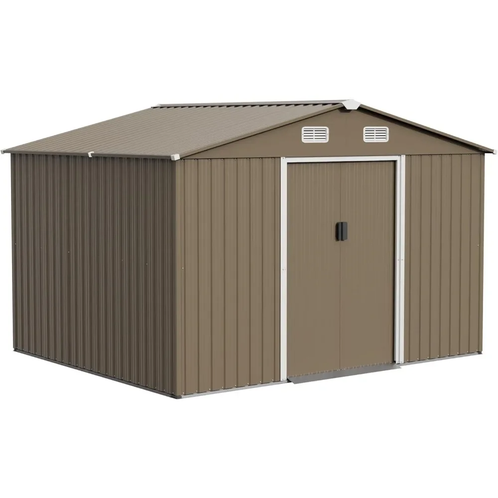 Lockable Door Metal Tool Shed with Sliding Door and Air Vents, Storage House for Gardening Tools, Metal Storage Shed for Garden