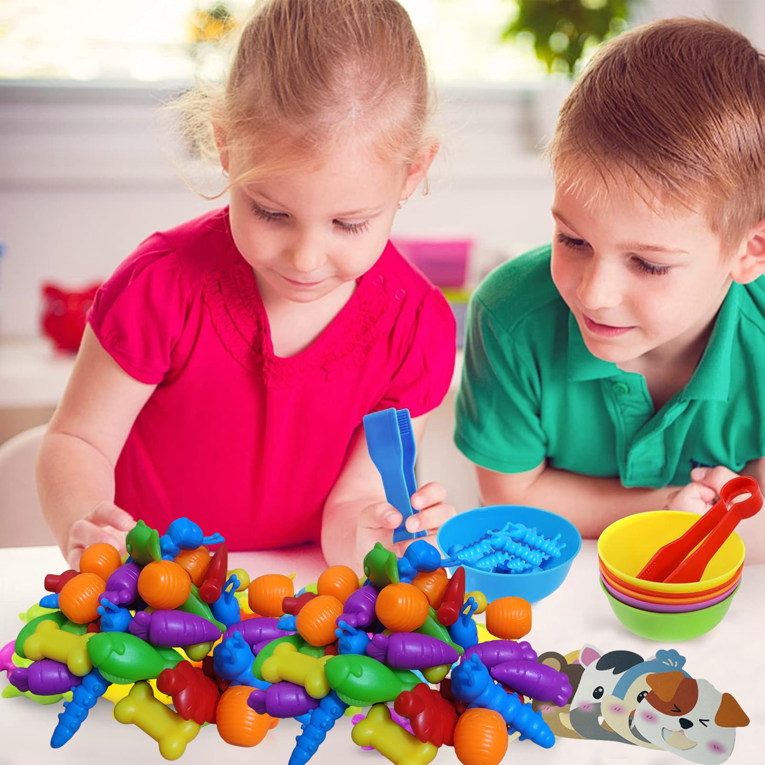 Counting Toys Animals Feeding Matching Game Color Sorting Sensory Fine Motor Skills Montessori Educational Toys for 3+ Age Gift