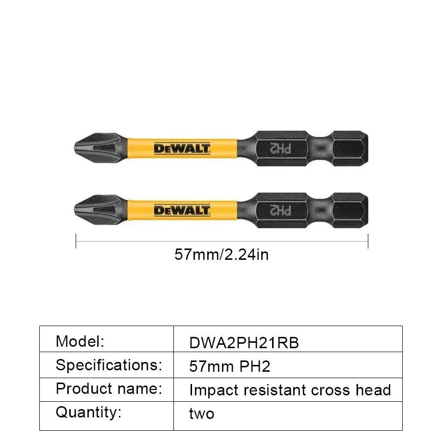 DEWALT Slagschroevendraaier Bits 2/5/10PCS PH2 57mm Originele Elektrische Schroevendraaier Slagvast Kruiskop DWA2PH21RB