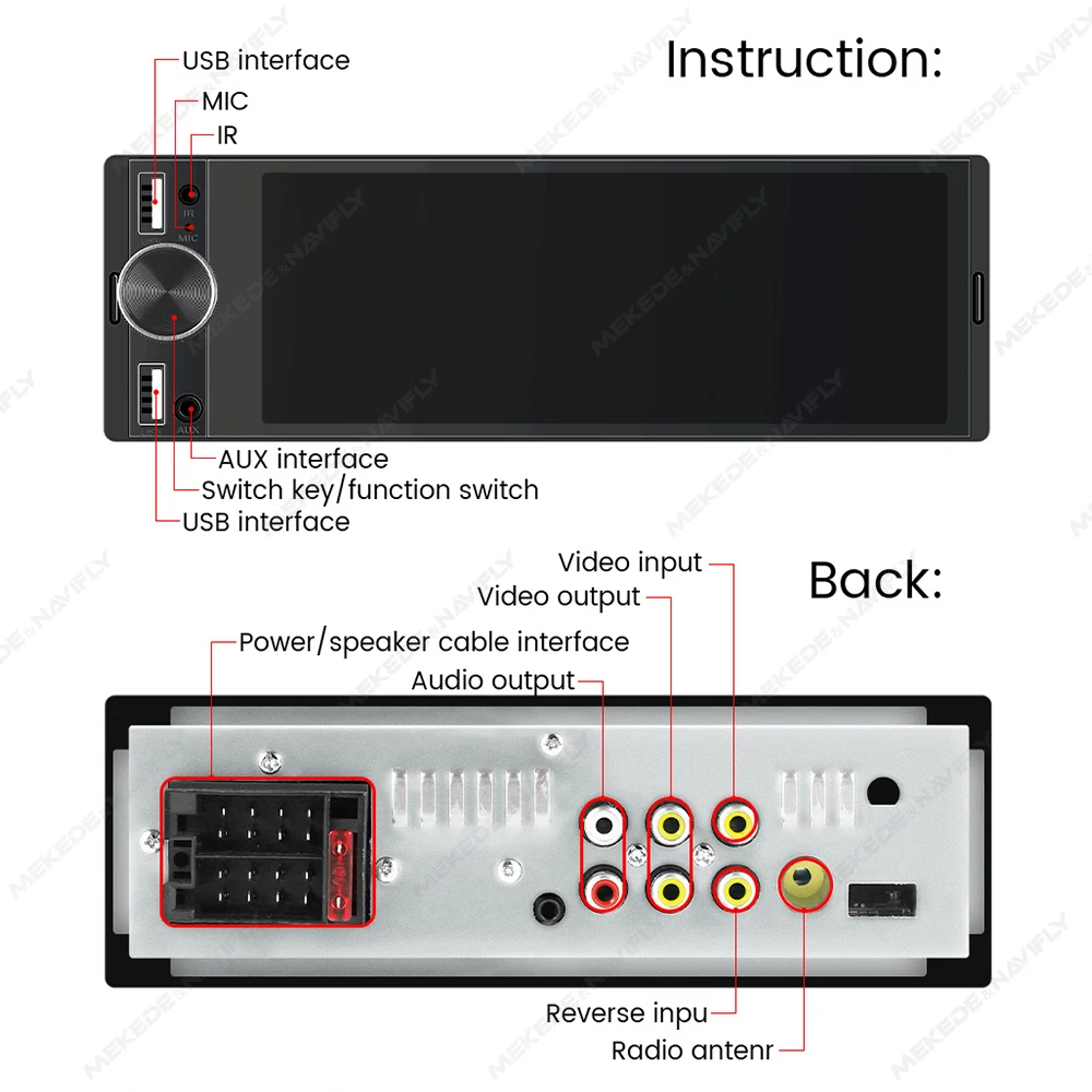 1DIN Universal MP5 6,86 pulgadas Radio coche Soporte Carplay Inalámbrico Android AUTO AUX USB SWC BT Pantalla Táctil Reproductor de vídeo multimedia