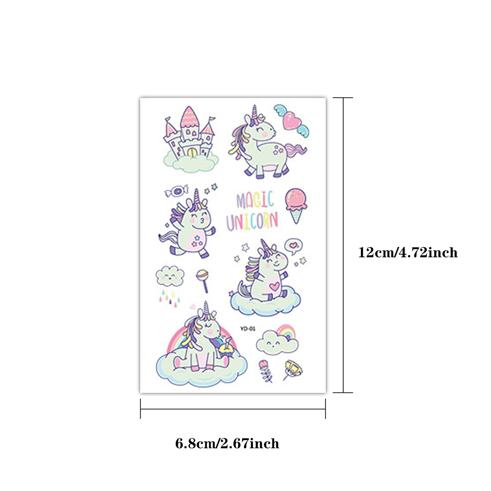 5 stks Groene Lichtgevende Glow Leuke Eenhoorn Waterdichte Tijdelijke Tattoo Stickers Droom Gezicht Arm Partij Decoratie Flash Tatto Body Art