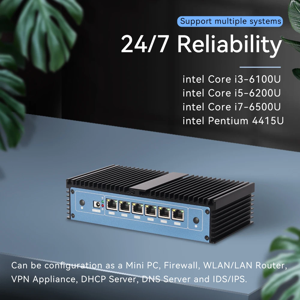 XCY Pfsense Firewall Router Mini PC Intel Core i7-6500U 6x Intel Ethernet i211AT Puertos LAN Compatible con WiFi 4G SIM Win 10/11 Linux
