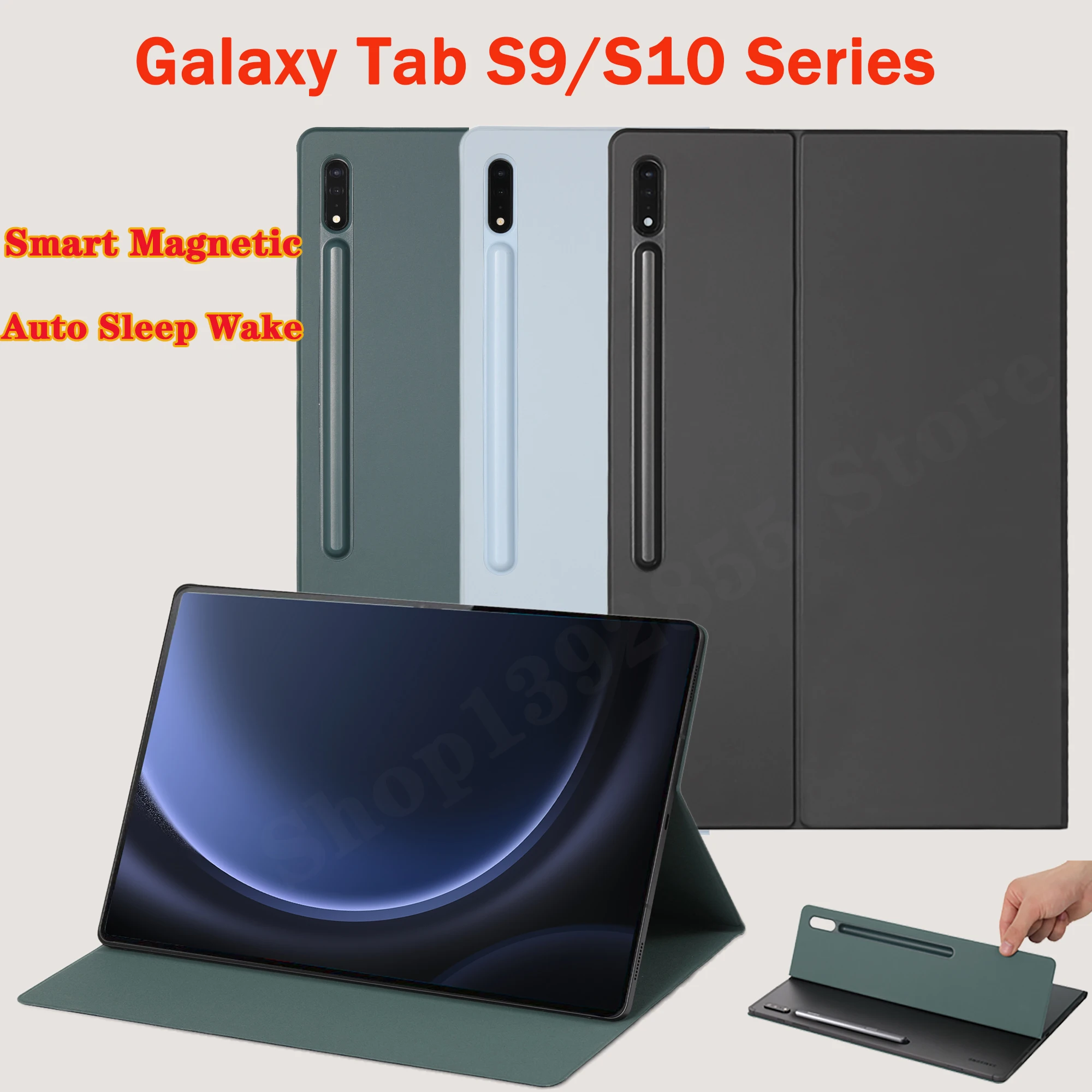 Для Samsung Galaxy Tab S9 FE Магнитный чехол для S10+ Чехол-подставка S10 FE+ Автоматический сон Пробуждение для Tab S9 S10 Ultra с держателем для карандашей