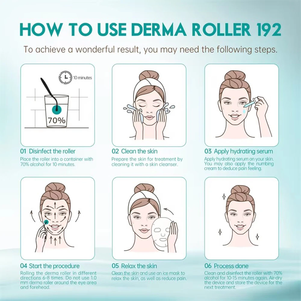 Microneedling เกรดทางการแพทย์ฆ่าเชื้อ 192 Titanium micro Individual Needles derma roller พร้อมกล่องเก็บรักษาสิว