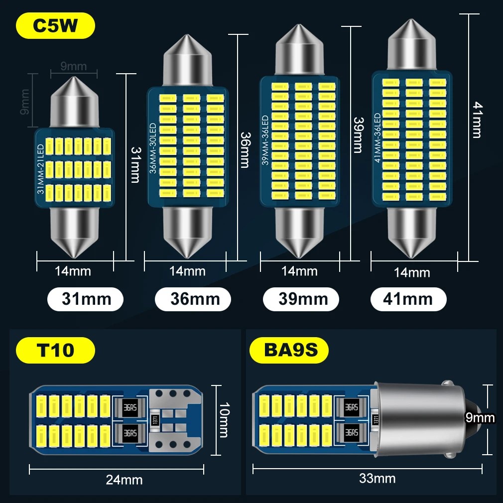 2X T10 W5W BA9S T4W feston lecture voiture intérieur ampoule C5W C10W dôme 28 31 36 39 41 MM plaque d'immatriculation Signal lampe lumière LED