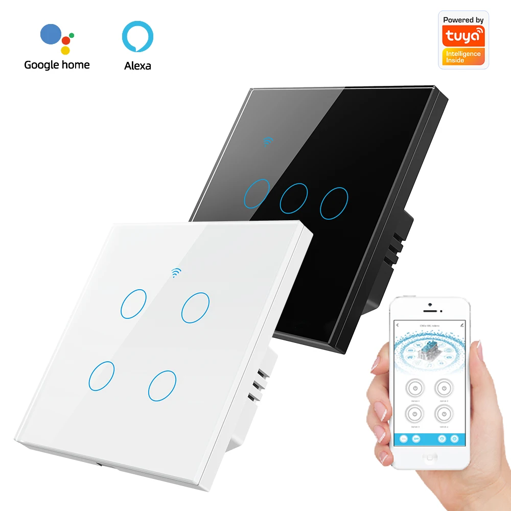 スマートスイッチ EU WiFi Smartlife 中性線/中性線なしタッチライトスイッチ 220V Alexa Google ホーム 1/2/3/4 ギャングで動作します