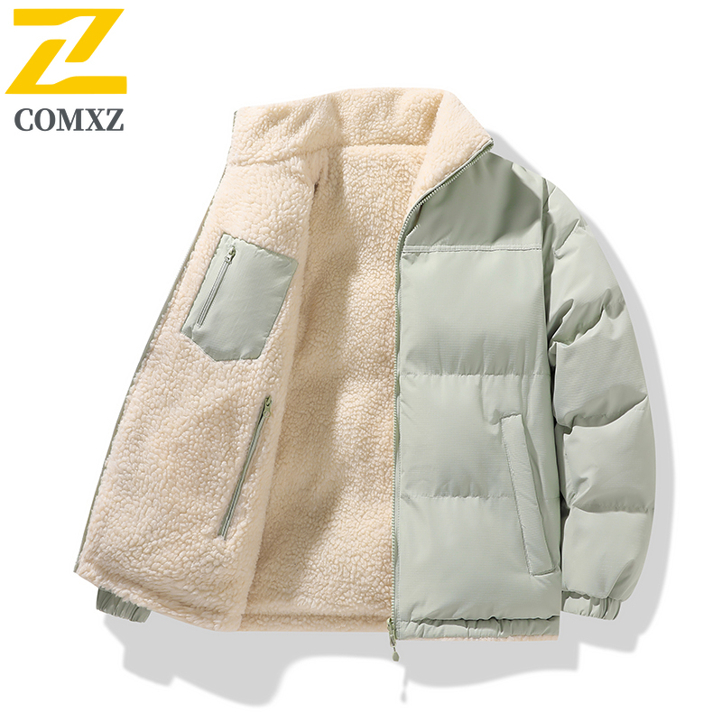 Winter 2-seitiger Fleece-Parka für Herren, 2025, Freizeit, Schnee, dicker Lammsamt, warme gepolsterte Jacke, trendiger winddichter Baumwoll-Polstermantel