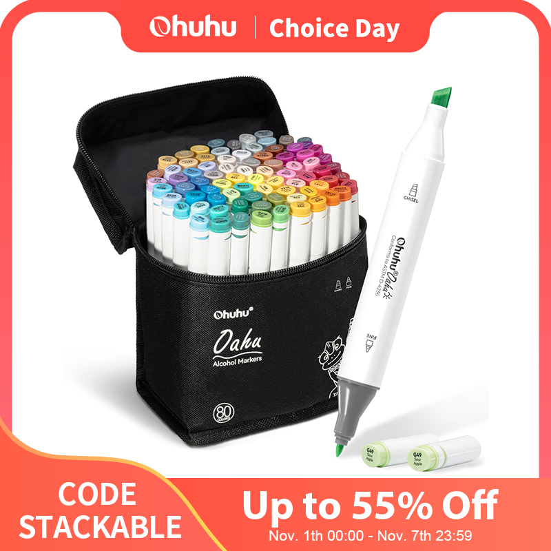 Маркер Ohuhu Oahu, спиртовые художественные маркеры, набор цветных маркеров, двойные кончики, фетровая ручка, эскизы, рисунок, граффити, манга, школьные принадлежности