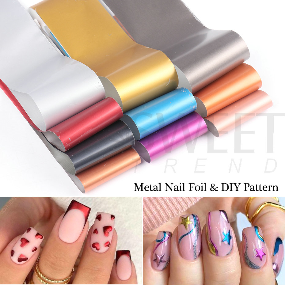 10pcs Nail Foils Matte Mirror Metal Gold Silver Starry Paper Gel Polish Transfer Sticker DIY Pattern Manicure Decoration BEDXK13