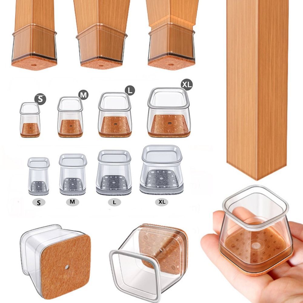 Floor Protectors Chair Leg Cover Non-Slip Square Chair Feet Cover Thickened Reduce Noise Silicone Leg Caps Feet Cap Bottom