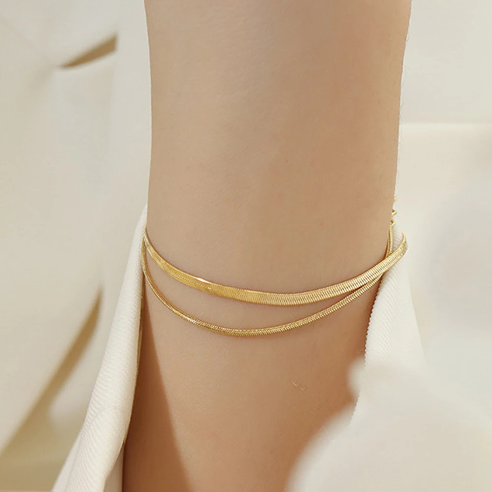 Gelang Tangan Berkualitas Tinggi Baru Gelang Lapisan Ganda Emas untuk Wanita Perhiasan Baja Tahan Karat Wanita Modis Hadiah Ulang Tahun