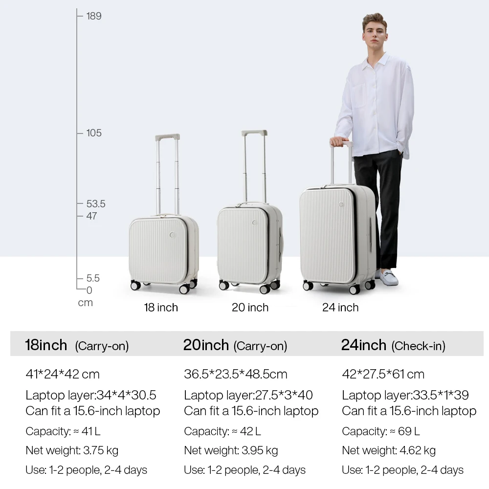 Mixi 2023 ผู้ชายใหม่ 18 ''20''Carry On กระเป๋าเดินทางกรอบอลูมิเนียมด้านหน้ากระเป๋าแล็ปท็อปกระเป๋าเดินทาง 100% PC TSA ล็อค Spinner ล้อ