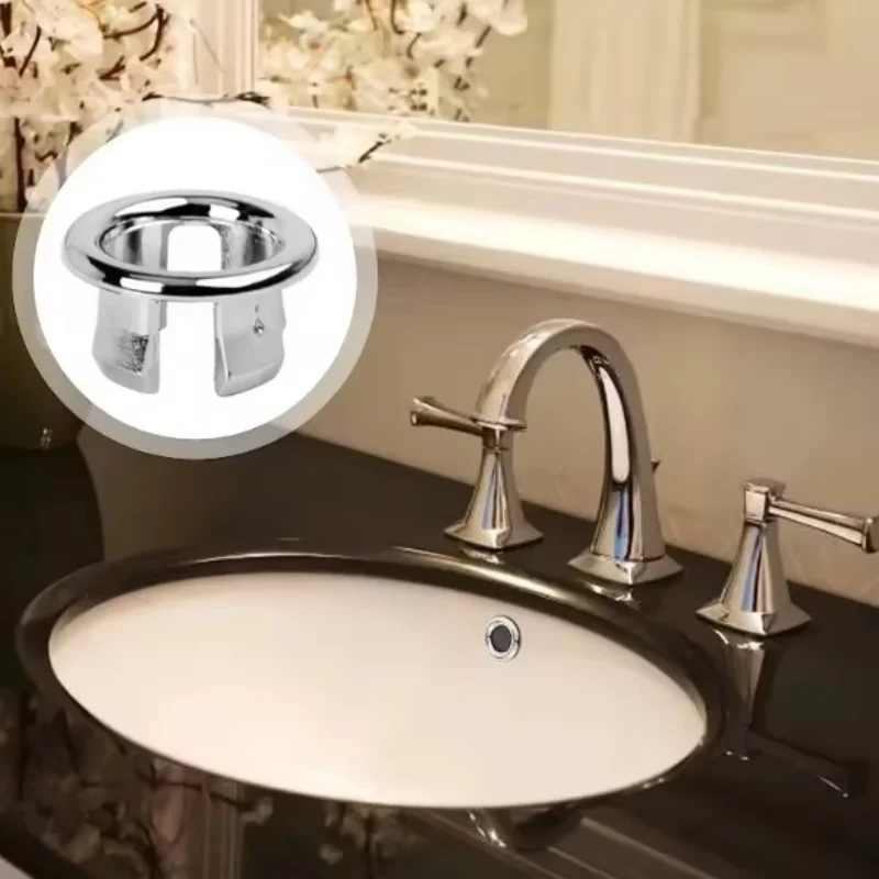 4PCS Plastic Bathroom Kitchen Basin Sink Overflow Cover Ring Insert Replacement Chrome Hole Round Drain Cap Basin Accessory