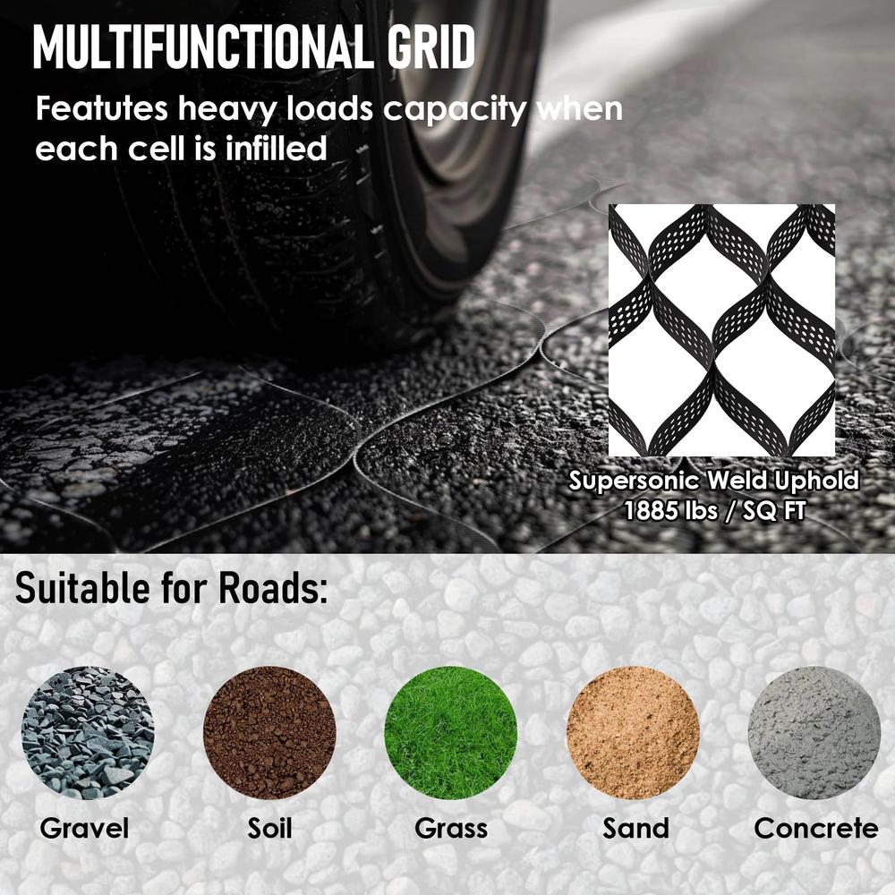 Ground Grid Gravel Stabilizer Geo Cell 4'' Depth 9.8x16.4 ft Durable HDPE Material Multi-Purpose Geocell Great Bearing Capacity