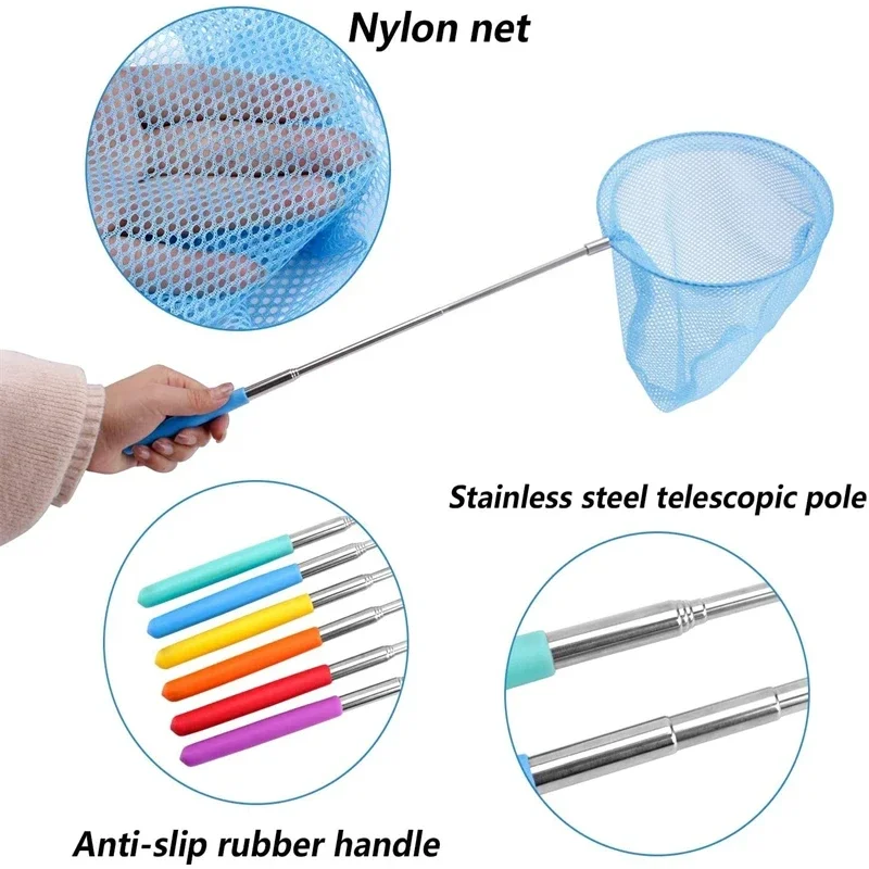 Telescopic Handheld Cage Net Summer Butterfly Catching Net Insect Catcher Lake River Fishing Tackle Swimming Pool Mesh Tools