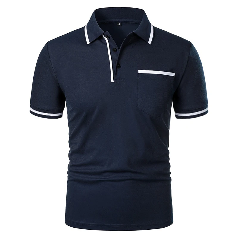 เสื้อโปโลแขนสั้นผู้ชายใหม่สีทึบสบายๆเสื้อยืดฤดูร้อนอินเทรนด์BreathableหลวมBasic Spliceกระเป๋าด้านบนชายเสื้อ