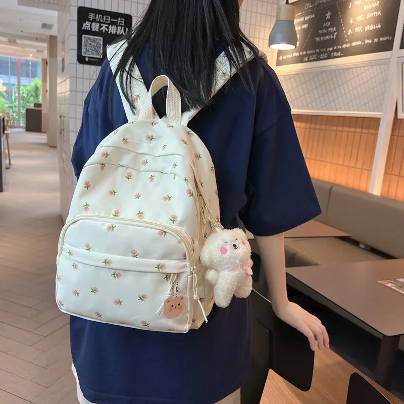 Personalized Name Small Fragmented Flower Backpack Campus Style Women's Small Fresh Rui Camp Travel Bag Large Capacity Backpack
