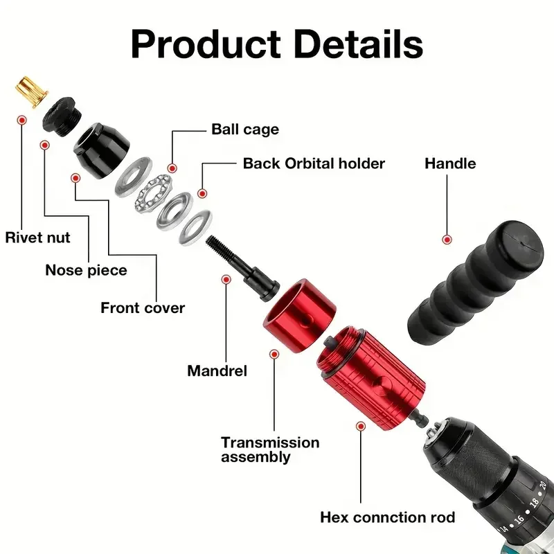 M3 M4 M5 M6 M8 Rivet Nut ชุดปืน, ในครัวเรือนไร้สาย Rivet Nut Gun อะแดปเตอร์โลดโผนเครื่องใส่ Nut Riveting เครื่องมือ Rivet Gun