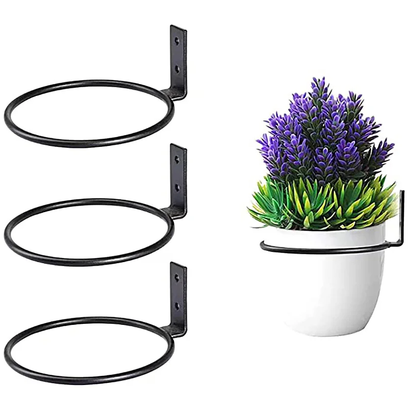 Cabide de parede de metal, Flowerpot Holder Ring Varanda Planter Pots Tray Rack, Decoração para casa, Suporte exterior e interior