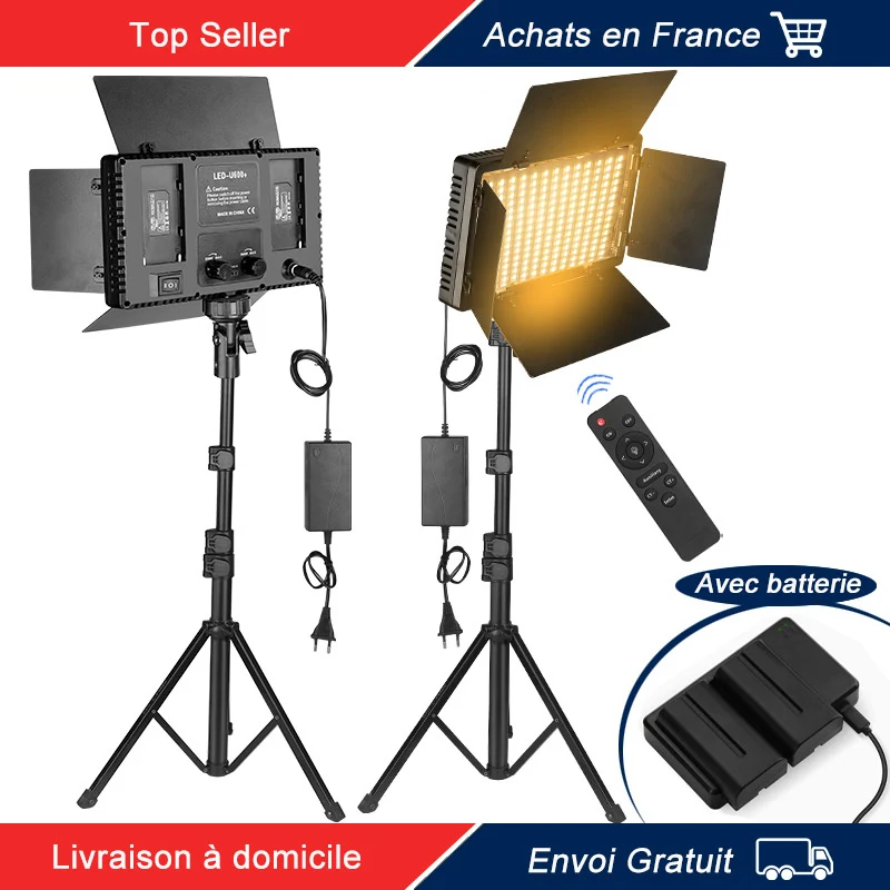 Nagnahz U800+ LED Video Light Photo Studio Lampe Bicolore 2500K-8500k Dimmable avec Trépied Télécommande pour Enregistrement Vidéo Lampe Photographie Extérieure Fill Light avec Batterie