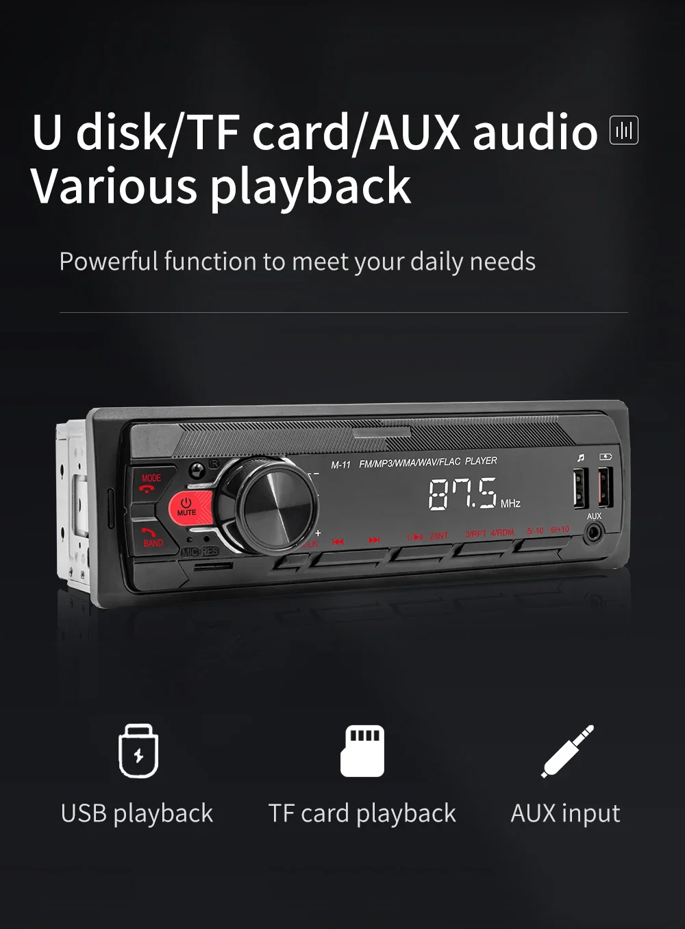 ESSGOO-Reproductor multimedia universal para automóvil, radio para automóvil MP3 de 1 Din, audio estéreo, Bluetooth, automotriz, botones coloridos, 1 Din