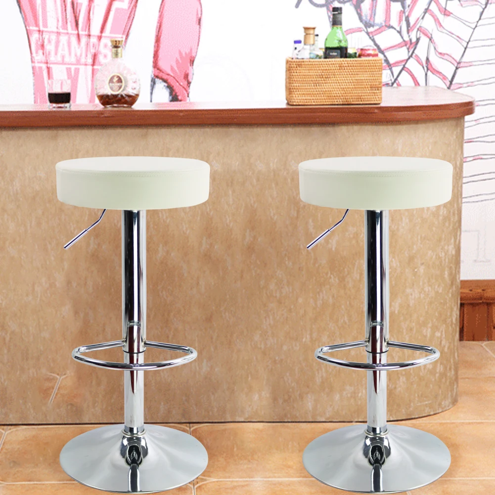 KKTONER Round Bar Stool PU Leather with Footrest Height Adjustable Swivel Pub Chair Home Kitchen Bar stools Backless Stool