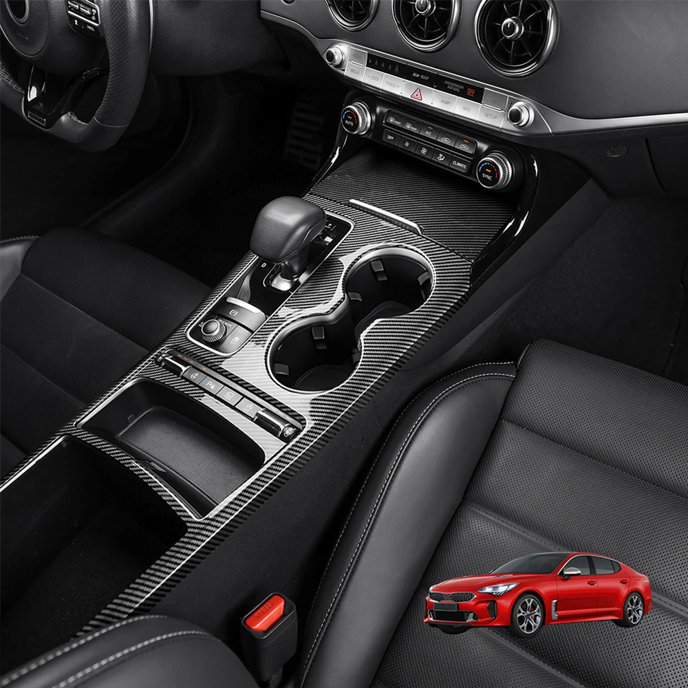 สําหรับKia Stinger 2018-2023 คอนโซลกลางอัตโนมัติภายในคอนโซลเกียร์Shift Centralถ้วยน้ํากล่องเก็บกรอบLHD/RHD