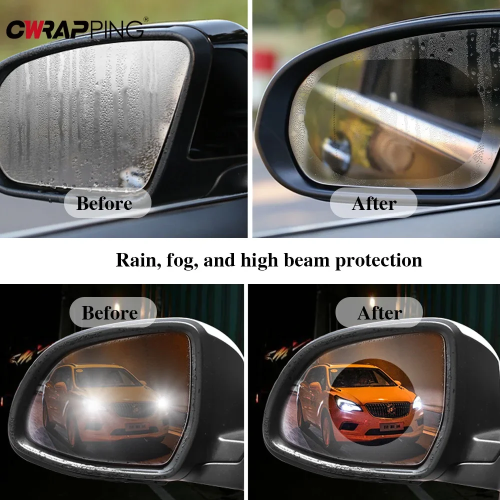 Película protetora do espelho retrovisor do carro, janela lateral, impermeável, claro, anti nevoeiro, etiqueta, acessórios do carro, 2pcs