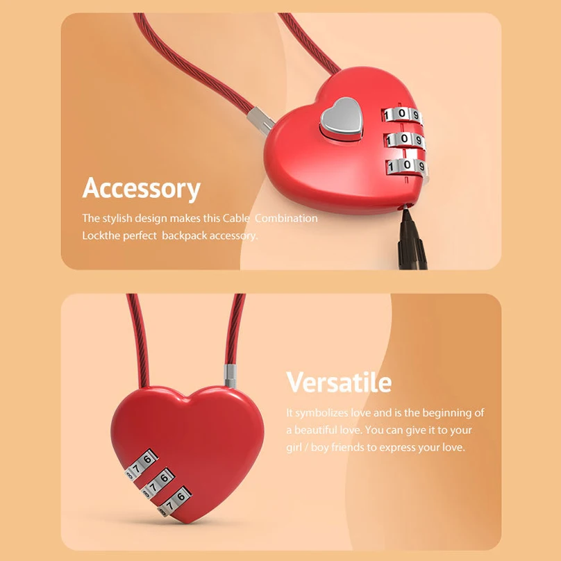 Love password lock Love lock Gift wedding Lock Heart-shaped Schoolbag Backpack Trolley Box Concentric Password Padlock 06U
